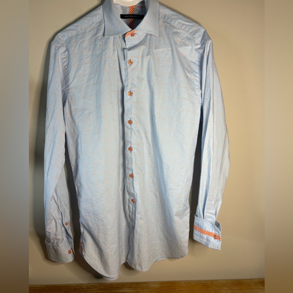 Hammer Made Men's Light Blue Button-Down w/‎ orange accents size 15.5